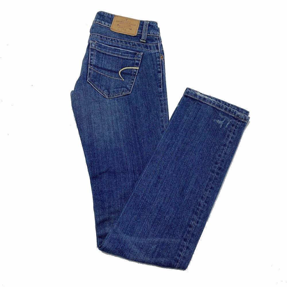 American Eagle Skinny 77 Stretch Jeans Sz 0 REG‎ Blue Womens Distressed